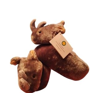 Smithsonian Rhino Slippers Unisex Youth Zoological Park Gray Soft Grippers Sz. 8